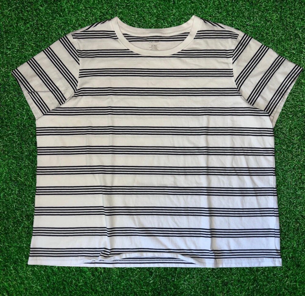 LL Bean Black Strip T Shirt Women's XXL